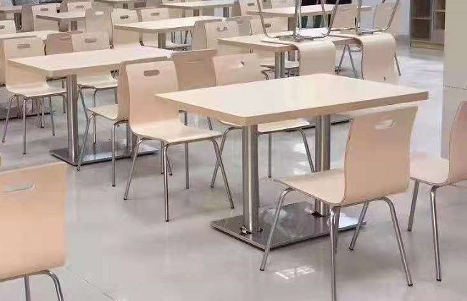 防火曲木分体餐桌椅 不锈钢座架 四人快餐桌 （QQW）
