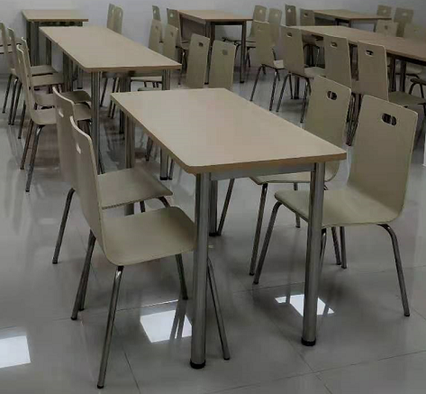 防火曲木分体餐桌椅 不锈钢支架 快餐桌 （QQW）
